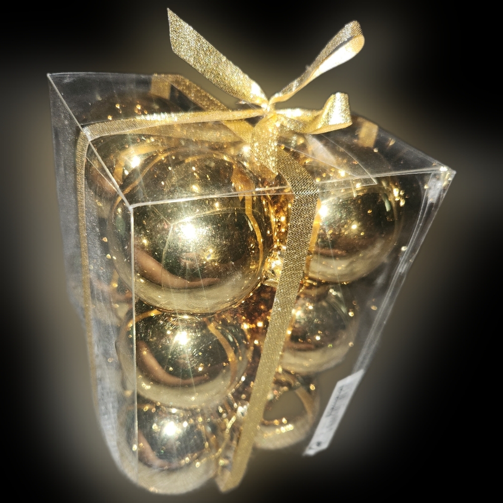 12 Shiny Gold IKEA Christmas Tree Ornaments Plastic Holiday NIB